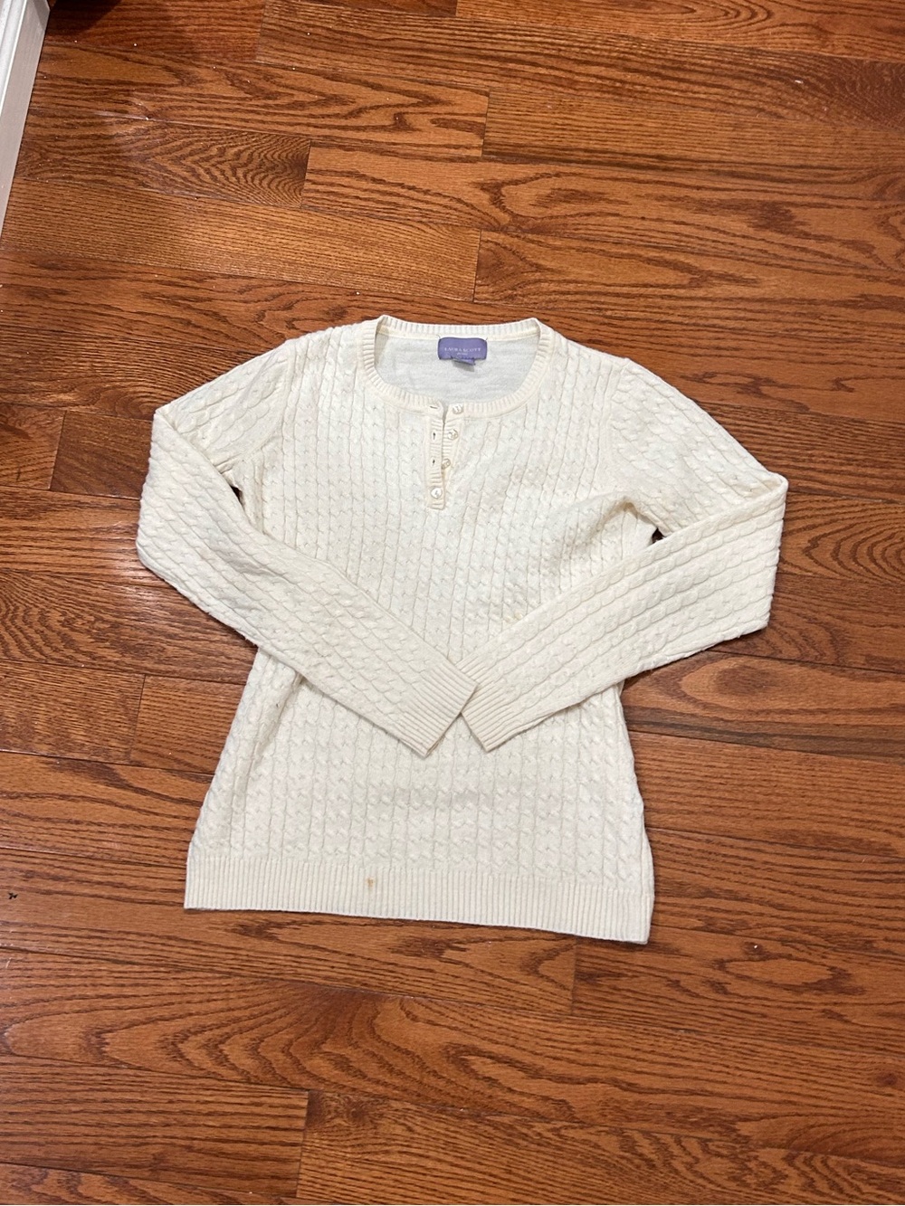 Laura Scott Cream Cable Knit Henley Sweater